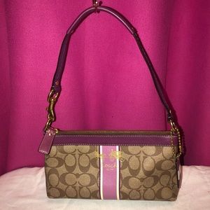 Coach Small Tan/Purple Coated Canvas Handbag